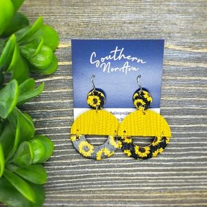 Sunflower Genuine Leather Earrings